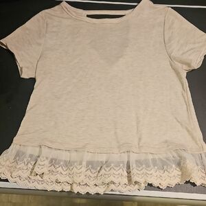 Chic Lace Hem Beige Women's Top